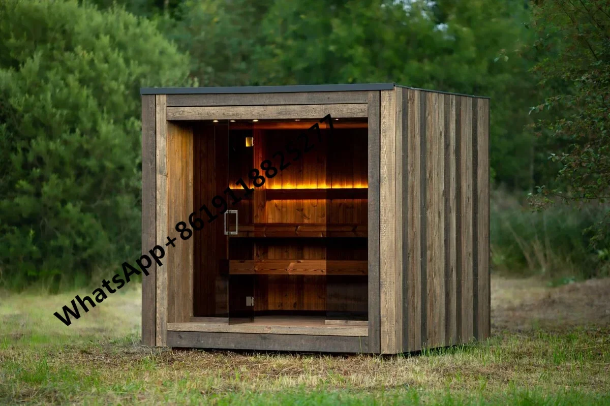 Outdoor Smart Traditional Cube Sauna Outdoor Large Size Wooden Sauna Cabin Tiny House With Glass Window Custom