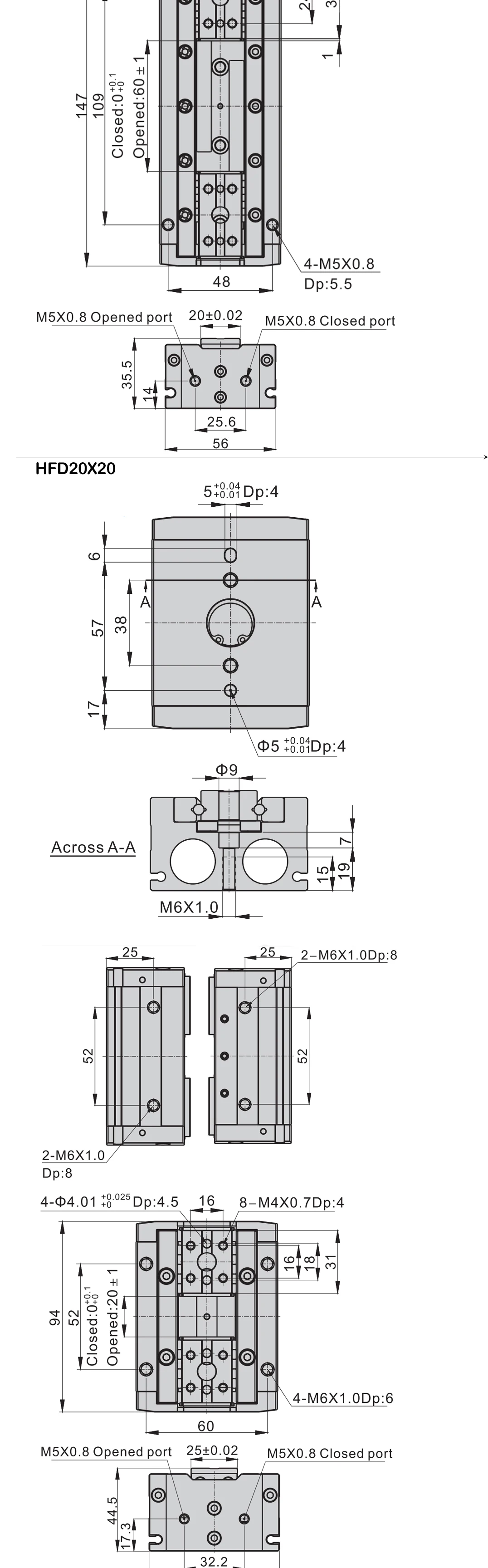 Hochwertige HFD8X8/8X15/8X30/12X10/12X25/12X50/16X30/16X60 Luftklemm-Führungsschiene Schiebetisch-Klemmvorrichtung Fingerzylinder – Detail 14