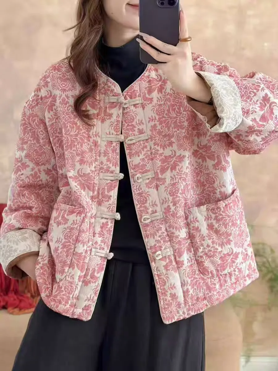 Novo chinês sle jaqueta de algodão feminino com gola e borla bordada forro calor suficiente para o inverno