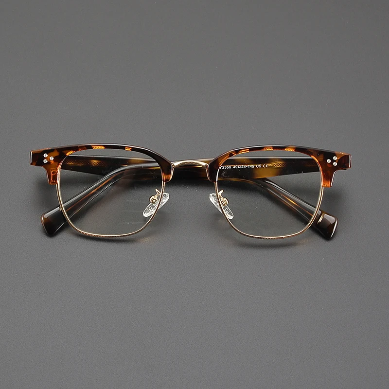 Niche literary half frame retro square glasses frame men's and women's fashion black business commuter prescription myopia glass