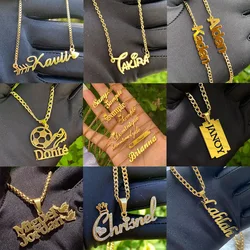Custom Name Necklace Personalized Name Necklace Gold Color Stainless Steel Thick Chain Fashion Nameplate Jewelry Gift