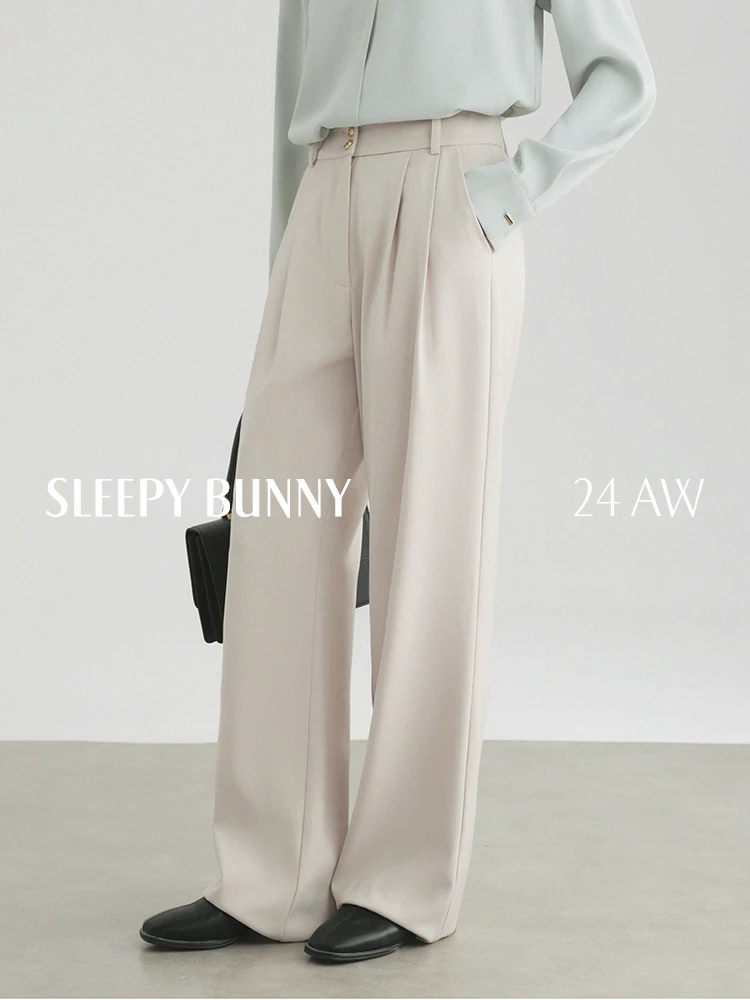 Elegant Pleated Wide Leg Pants Women High Waist Straight Trousers Loose Relaxed Suit Slacks Autumn Office Casual Long Workwear