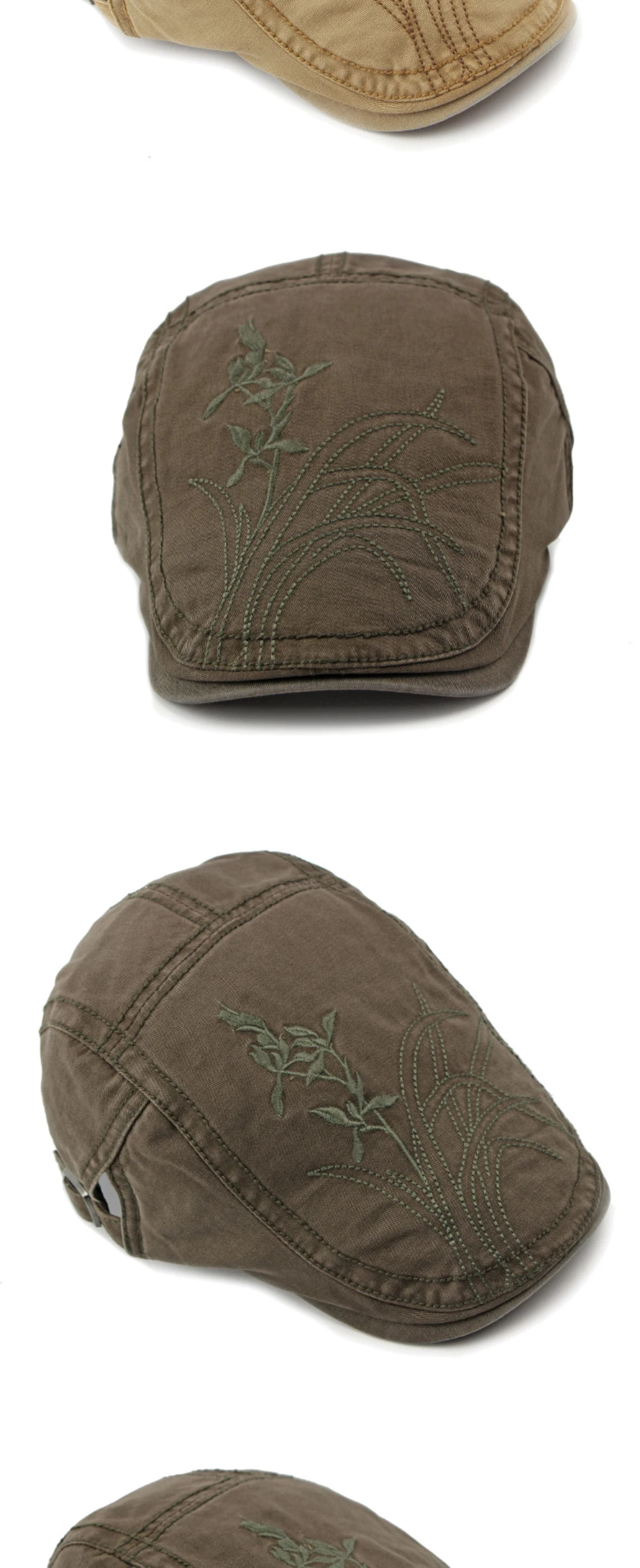 HT4406 Baskenmützen für Herren und Damen, Vintage Künstler-Mütze, Unisex Baumwoll-Flachmütze, Frühling Verstellbare Blumen-Baskenmütze – Detail 5