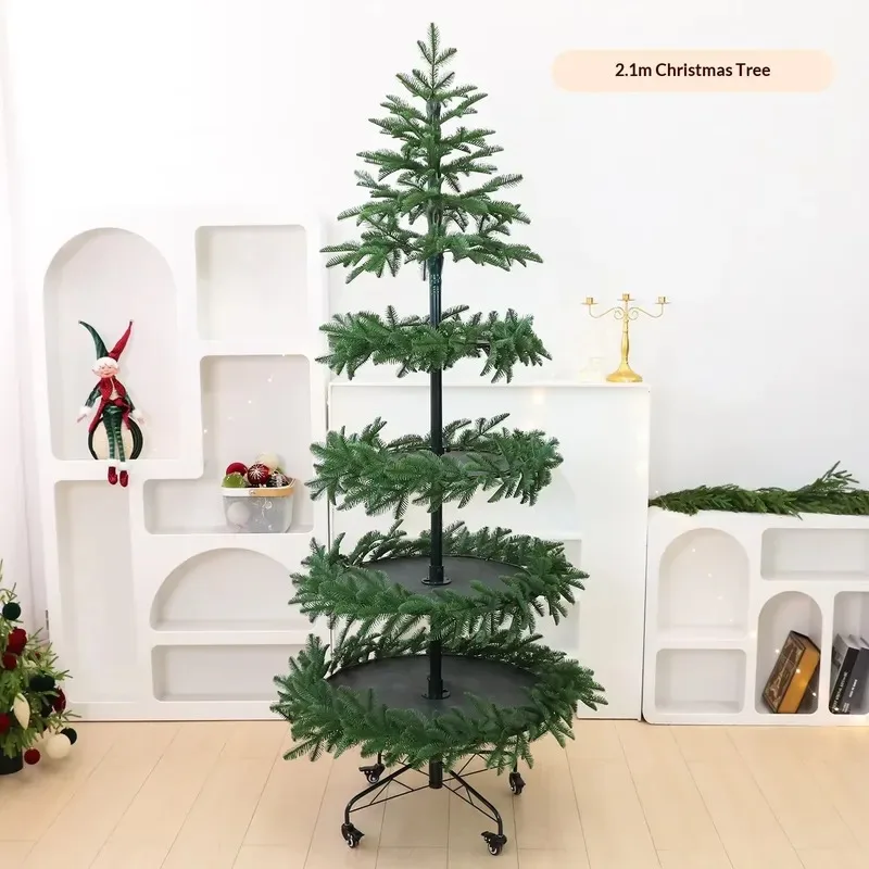 Yuefu pure PE Christmas tree living room floor display stand DIY large 2.1m multi-layer shopping mall type movable decoration