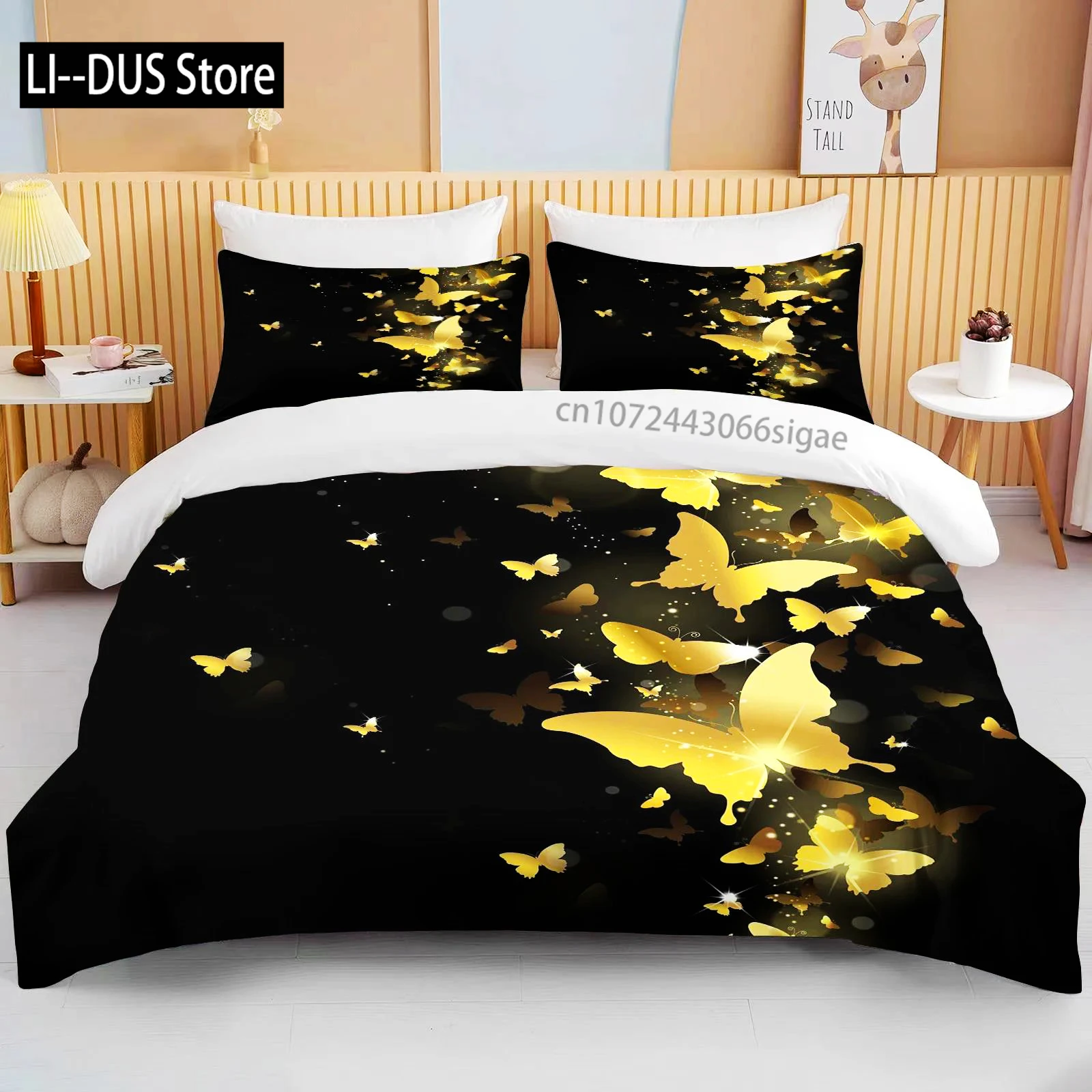 

12 Sizes Gold Butterfly Bedding Set Luxury Black Duvet Cover Bedclothes 3d Printed Comforter Bedding Sets For AdultsCute Bed Set