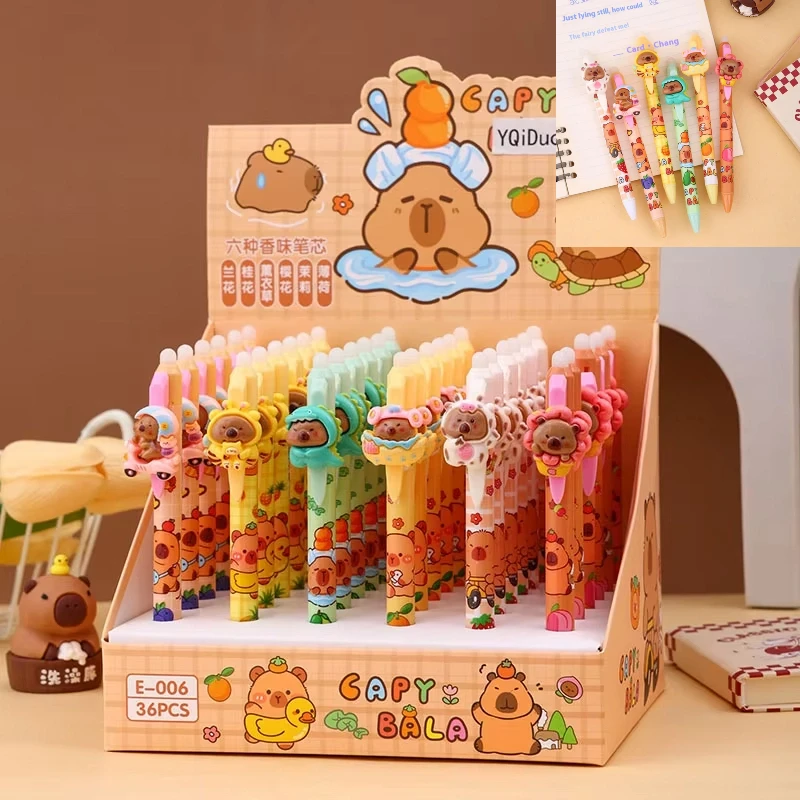 

Capibala 36pcs Gel Pen 0.5mm Erasable Blue New Cartoon Doll Metal Pen Holder Press Cute Shape Student Office Stationery Gift