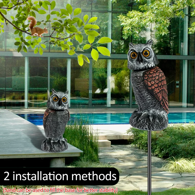 Owl Scare Bird Control Devices with 360° Swivel Head Waterproof Fake Owl Scarecrow Decoy Lifelike Simulation Owl Bird Deterrent view 5