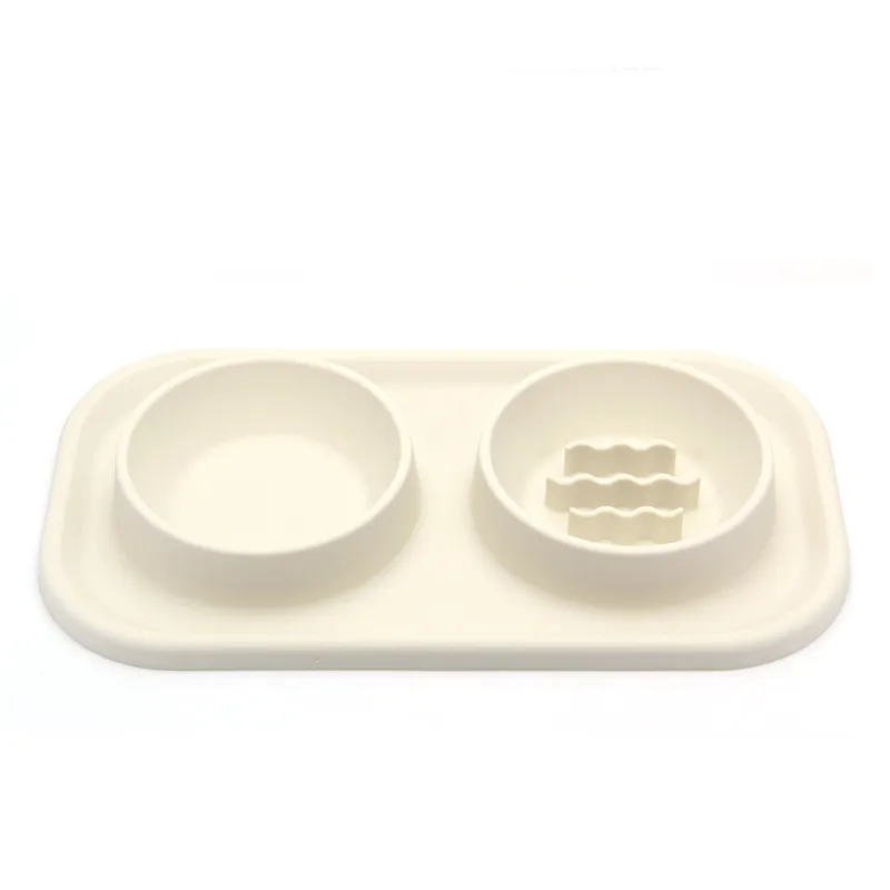 Pet Supplies Silicone Cat Bowl Anti-knockover Slow Food Plate Stainless Steel Small And Medium-sized Dog Bowl Double Bowl