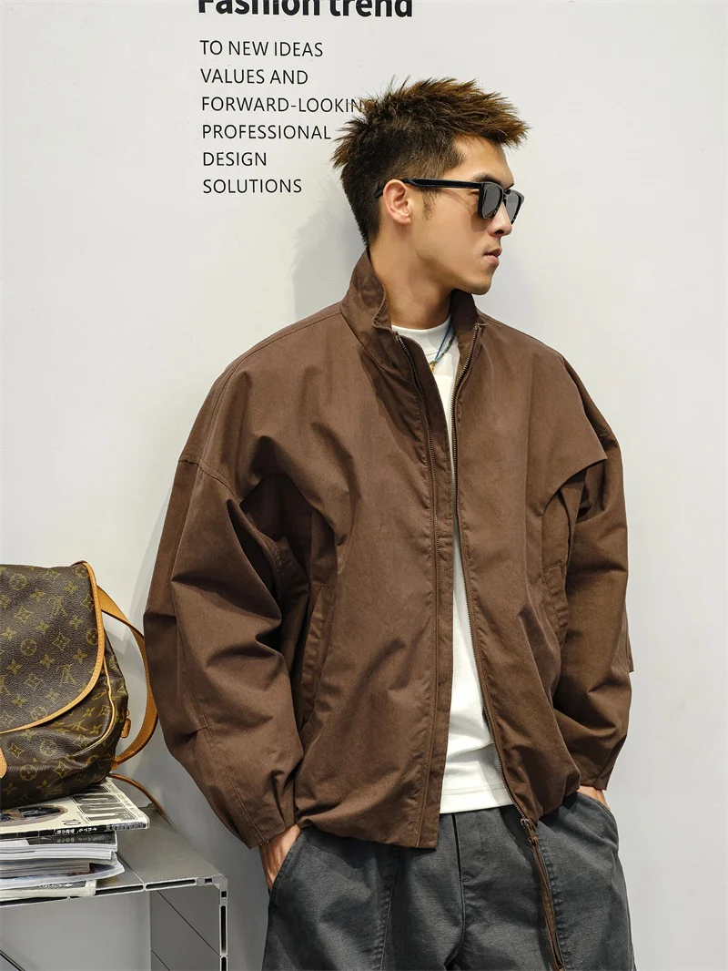 

American Sle Blade Sve Jaet Men's Autumn Winter Faion Brand proof Outerwear Stand Collar Top Ins Sle Loose Fit