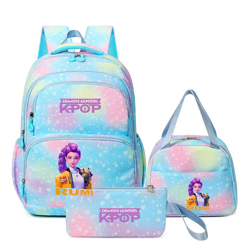 3Pcs/Sets Mochila KPop Demon Hunters Backpack Colorful Schoolbag Pencil Case Lunch Bag for Students School Bags Pen Bags