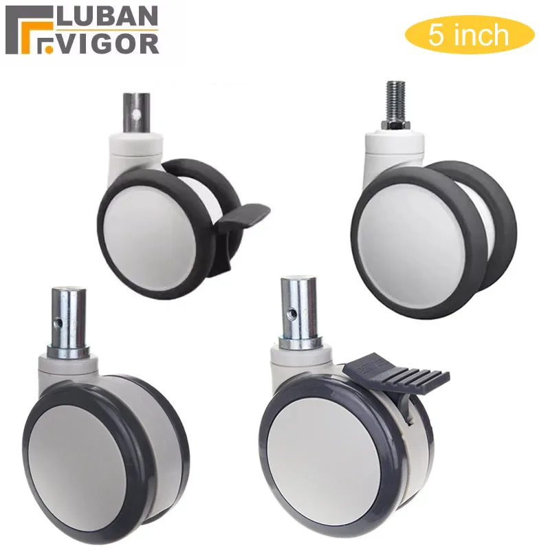 White 5 inch Casters with Double wheel Universal wheel M12x25 Screw Round rod diameter 28mm Wear-resistant for Nursing bed