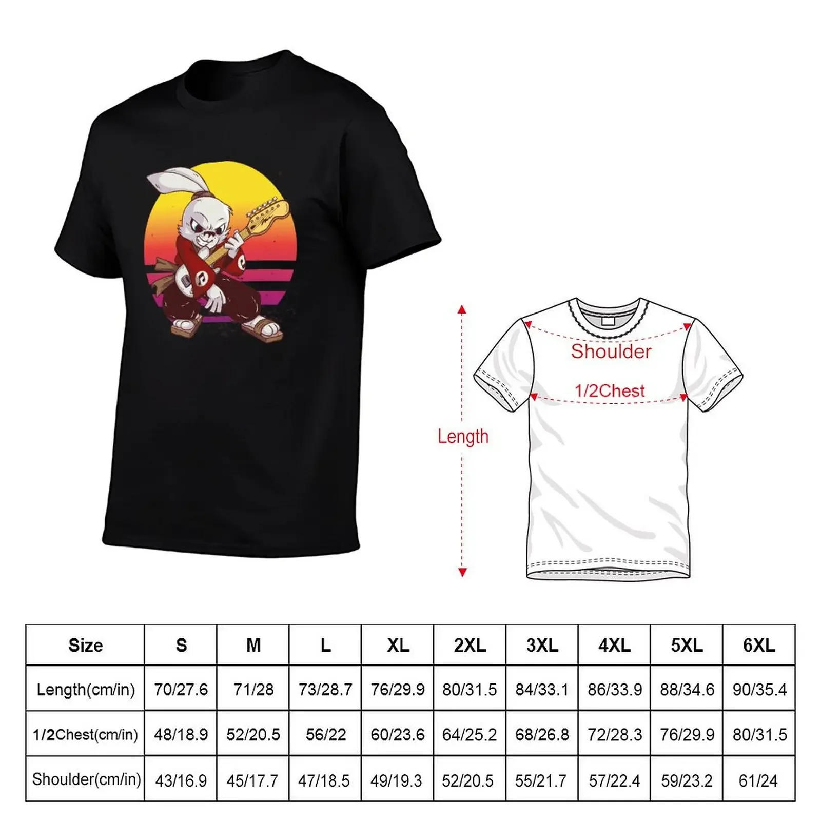 Samurai bunny with electric guitar. T-Shirt plus size tops oversized T-shirts for men cotton