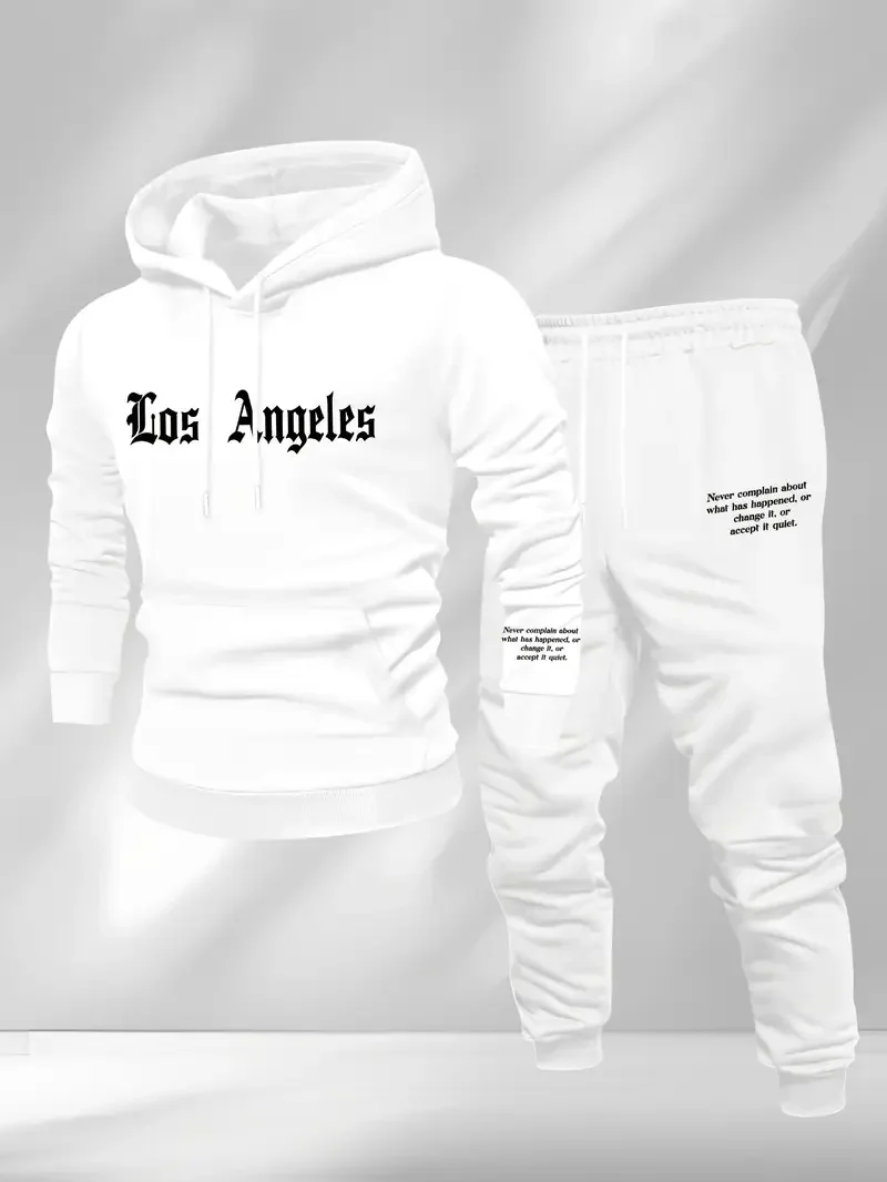 Men's Fall/Winter Sporty Casual Set - Trendy American Streetwear Multi-Purpose Print Sweatshirt & Pants Full Set