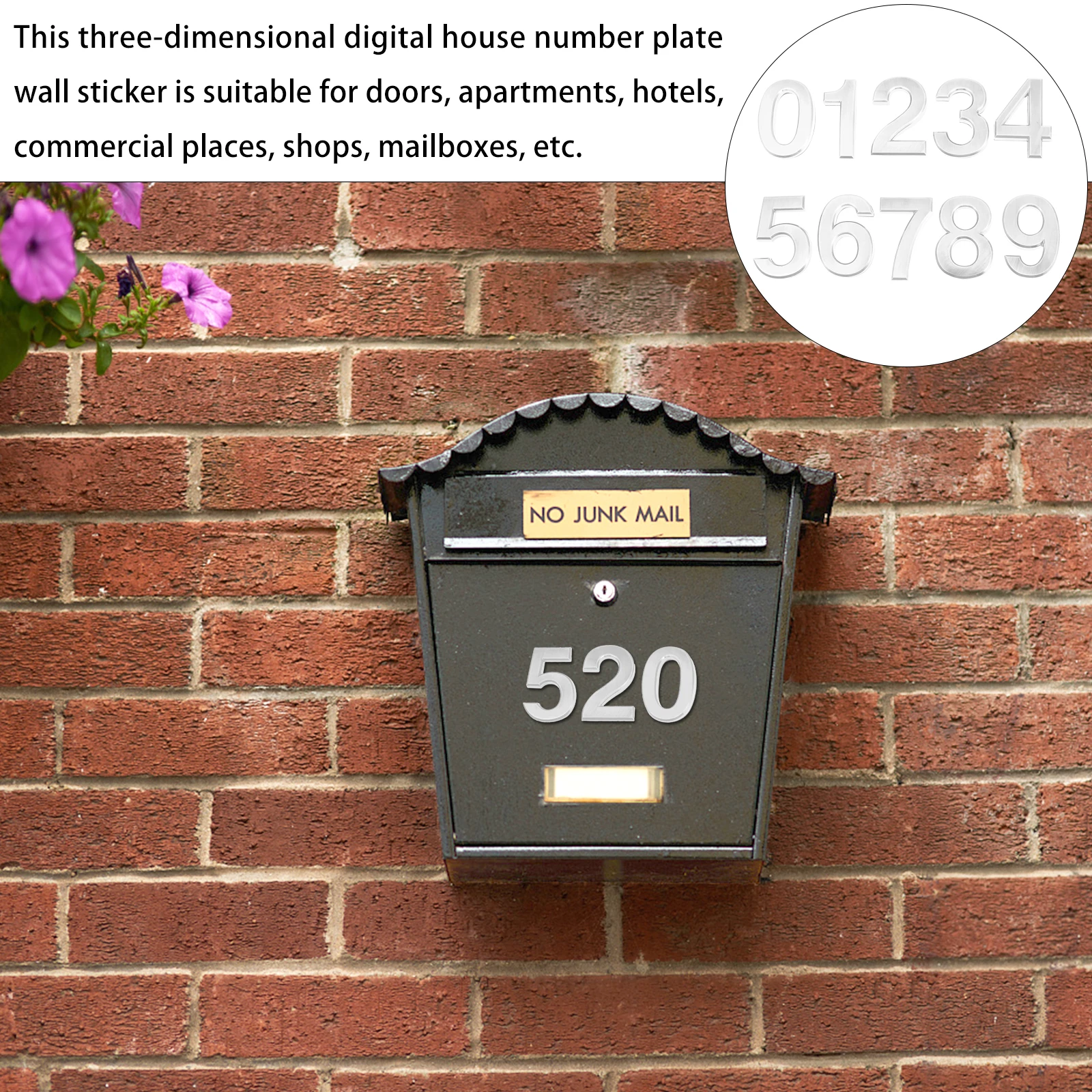 

0-9 3D Sign Door Decal Mailbox Hotel Stickers