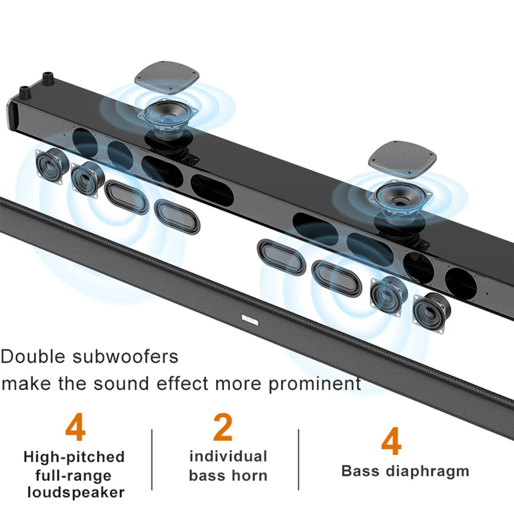 Imagem -04 - Sound Bar com Subwoofer Duplo Ligação Hdmi Aux Nível Cinema Familiar Estéreo Hifi Bluetooth Altifalante de Parede Echo 10 Unidades de Som