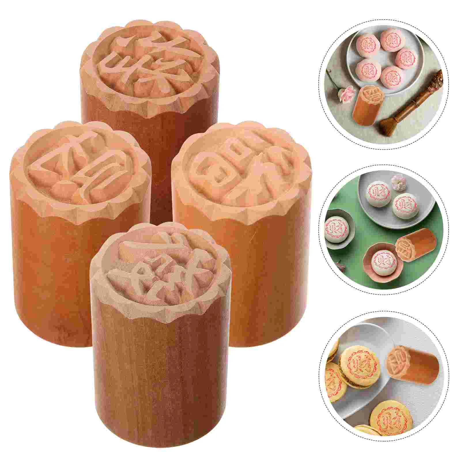 

4 Pcs Wooden Seal Cake Decorating Tools Moon Baking DIY Press Stamper Food Patterns Utensils Stamps Cookie