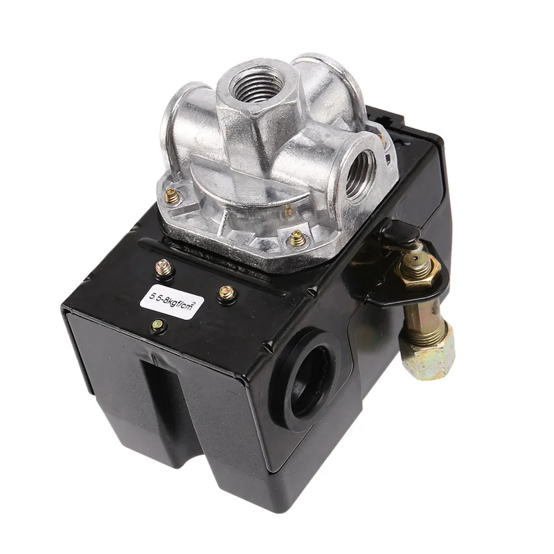 3X 5-8Kg 4-Port 26 Amp Saklar Tekanan Katup Kontrol Kompresor Udara Tugas Berat Hitam Pengontrol Tekanan Otomatis-[Qahk]