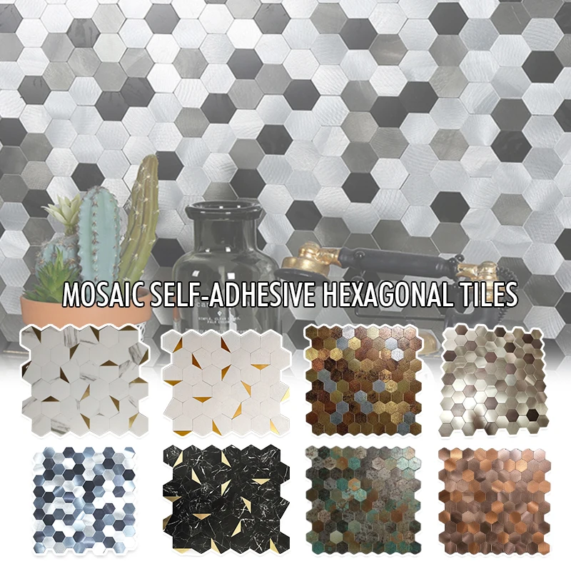 

2pcs 30x30cm Aluminium Plastic Mosaic Wall Tile Waterproof Hexagon 3D Wall Peel And Stick Kitchen Bathroom Tile Backsplash Decor