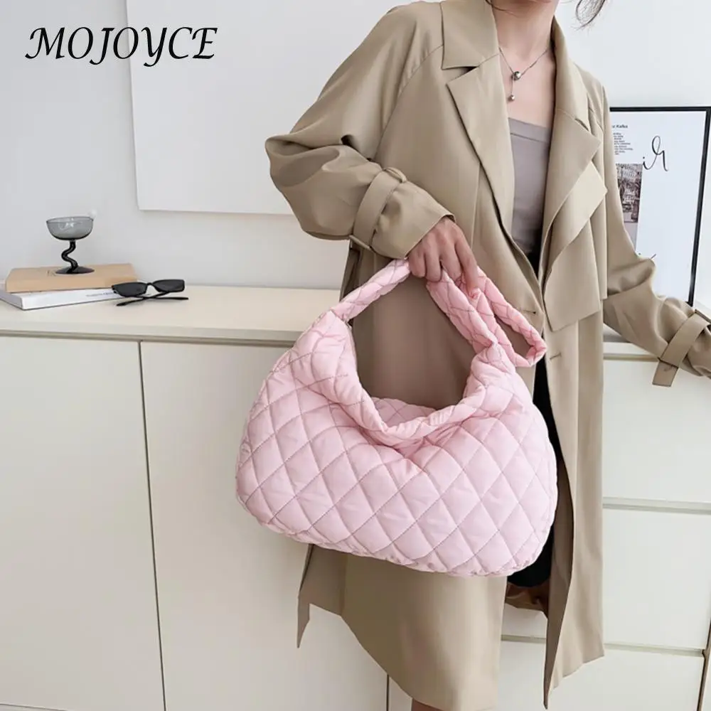 Fashion Women Shoulder Bag Large Capacity Underarm Bag Rhombus Pattern Top-handle Bag Solid Portable Armpit for Travel