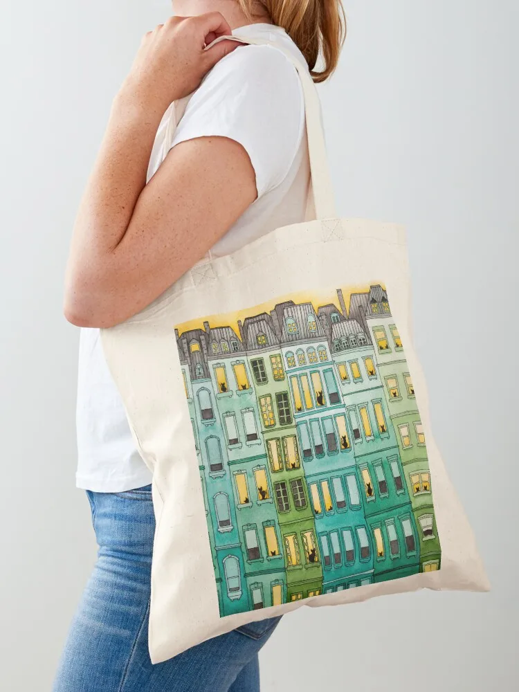 

Cats in Green Townhouses Tote Bag custom canvas bag shopper bag woman tote men tote university
