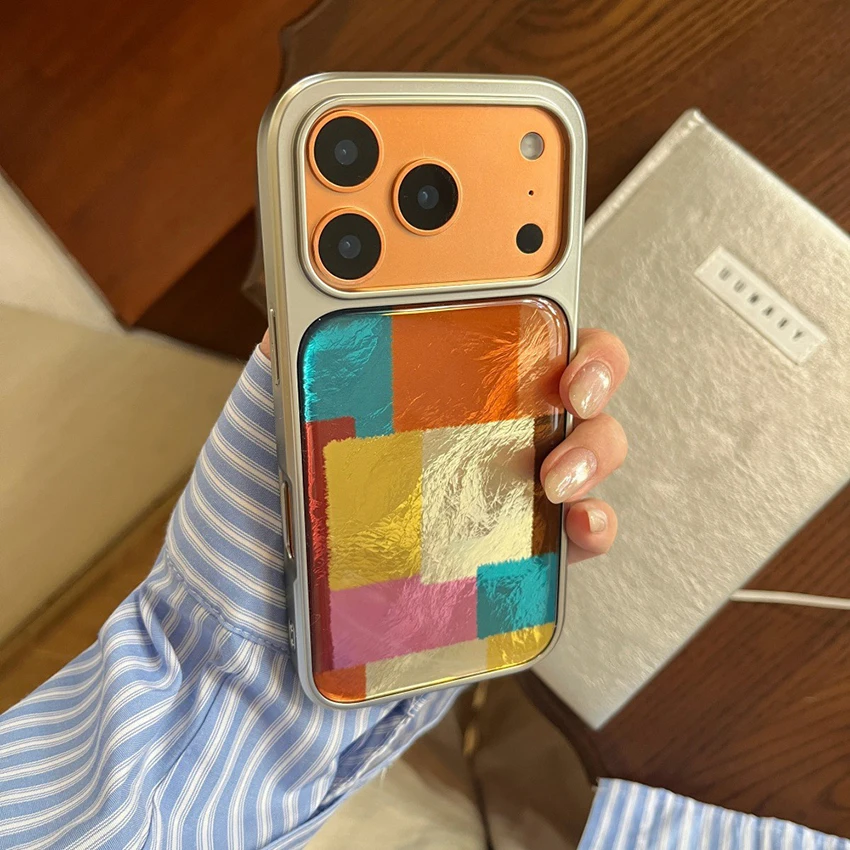 

Colorful Pattern Phone Case For Iphone 17 16 15 14 Pro Max 16Pro Patchwork Phone Case Electroplating 15Pro Cover 17Promax Shell