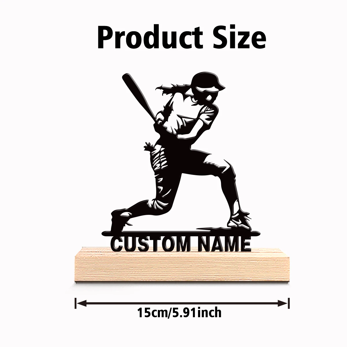 1pc Fashion baseball girl Personalized Name Metal Statue Metal Ornament Tin Sculpture With Wood Base Art Figurine With Wood
