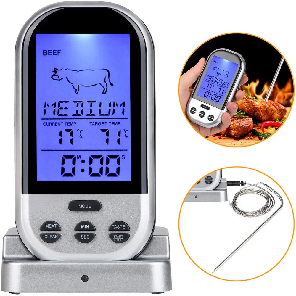 ANYOHOE Wireless Digital Meat Thermometer with Probe for Grill Smoker BBQ Food Oven Thermometer with Timer Alarm Kitchen Tools