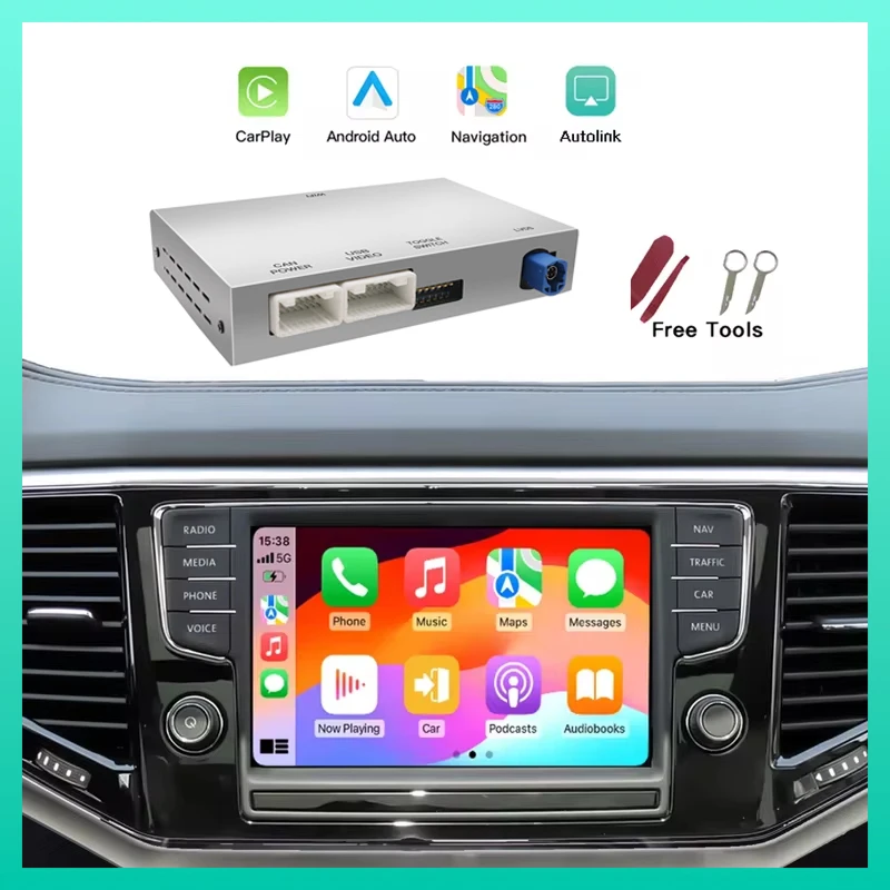 Drahtloses CarPlay Android Auto Radio für Volkswagen VW Golf 7 SEAT Leon MK3 Tiguan Original-Bildschirm-Upgrade-Modul mit MIB1/MIB2