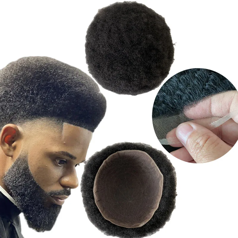 Reemplazo de cabello humano virgen brasileño, tupé de encaje suizo completo para hombre negro azabache, 4mm, raíz Afro, unidad masculina, 8x10