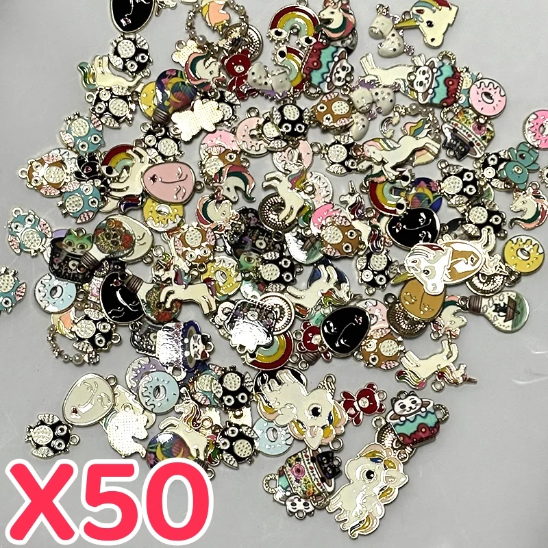 10/30/50/100pcs Bulk Wholesale Enamel Alloy Charms Cat Owl Food Animal Bead Pendant For Bracelet Necklace DIY Jewelry Make