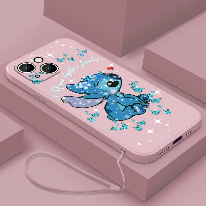 

Stitch Anime Case Cartoon Phone Case For iPhone 15 14 13 12 11 Pro Max Mini X XR XS SE 8 7 Plus Liquid Rope Soft Shell Cover