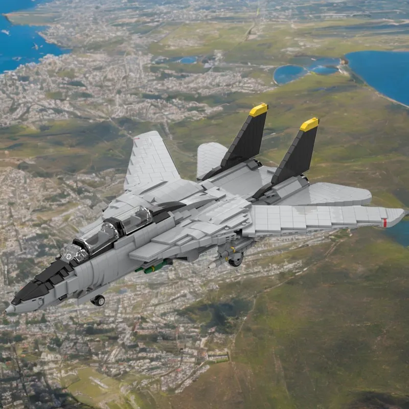 [1481 Pieces] F-14 Fighter Jet A Model, Features Retractable Landing Gear, Adjustable Wings, Ailerons, And Hook Building Blocks