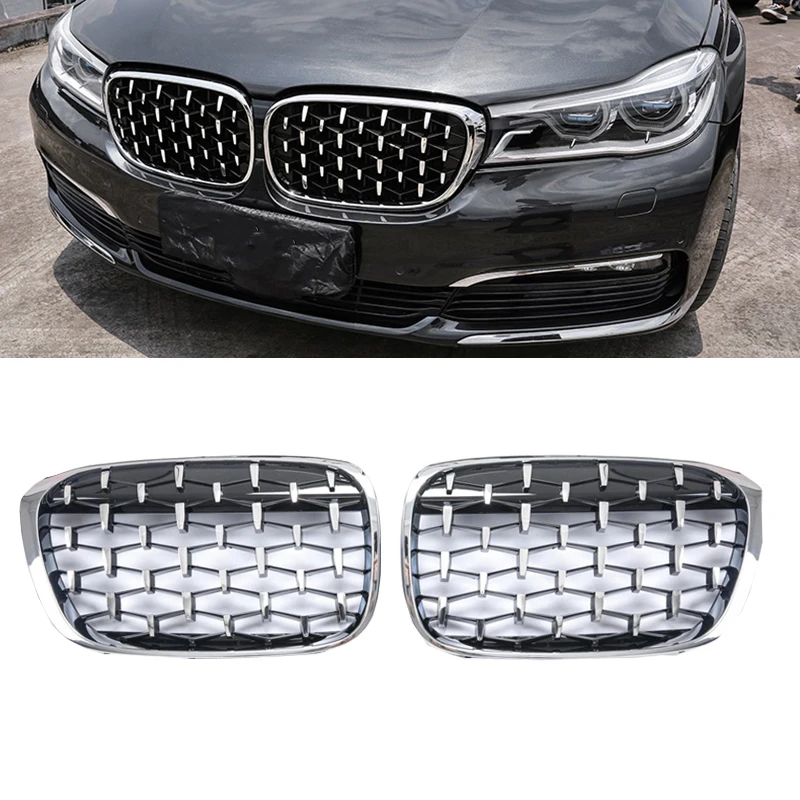 A Pair For BMW 7 Series G11 G12 2016-2020 Diamond Grills Front Kidney Grille Racing Grilles Replacements Car Styling