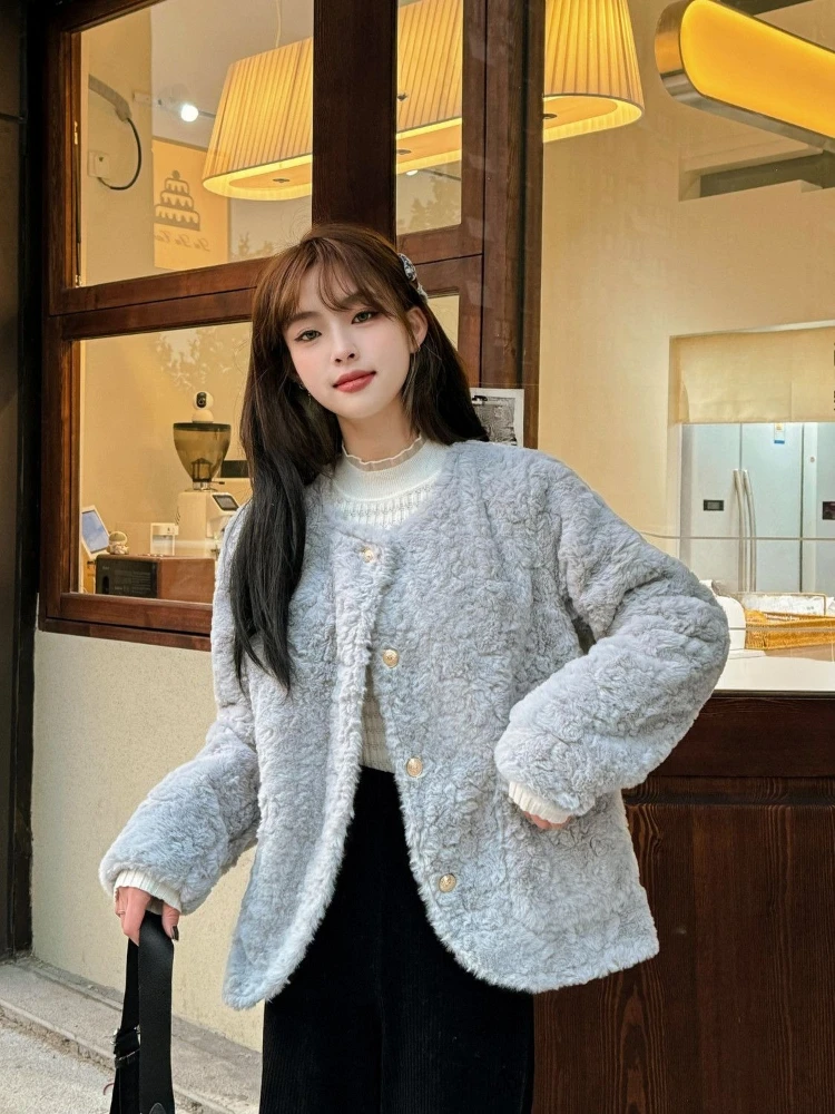 

​ Женское осенне-зимнее пальто больших размеров, 2025 г., утолщенное экологически чистое искусственное мех норки, корейский стиль, дизайн на одной пуговице