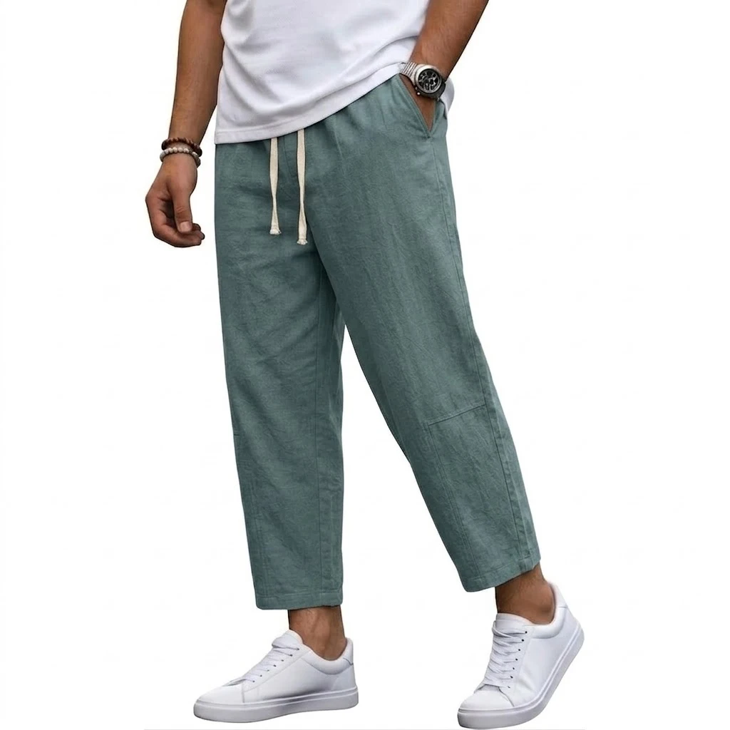korean Linen Pants Man Baggy Pants for Men Summer Gym Man Pant Loose Harem Pant Lightweight Sweatpants Cotton Work Straight Pant