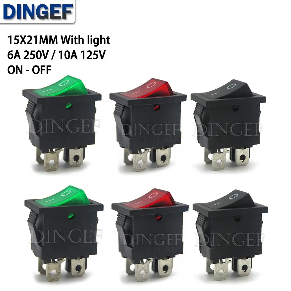 5PCS Przełącznik ON-OFF KCD1 15*21mm 4PIN Przełącznik typu statku 6A 250V 10A 125V 15X21 Przełącznik kołyskowy z podświetleniem 15x21mm 4P
