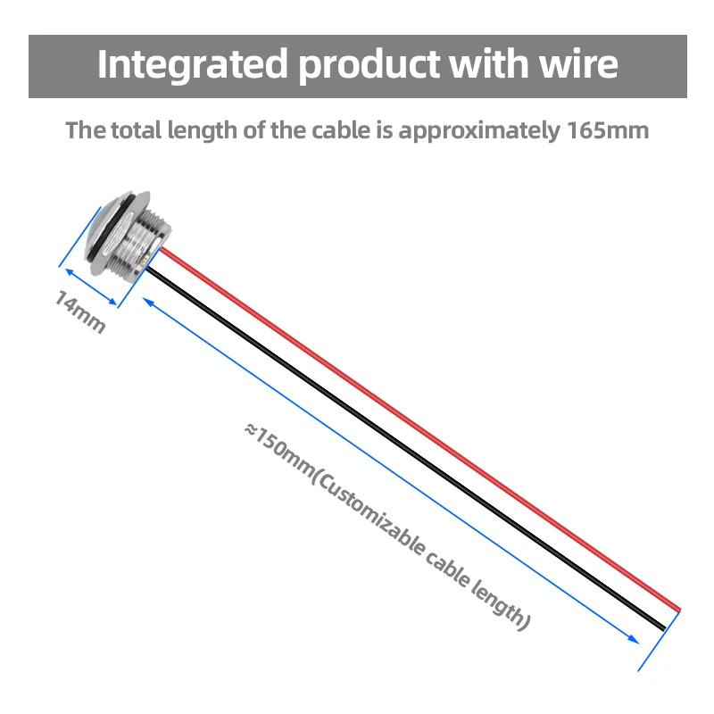 16 mm Metallanzeige, hellblaues Licht mit 150 mm Kabel