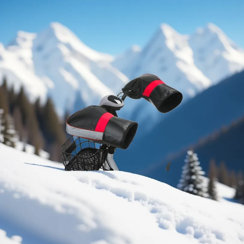 مقابض مقود الدراجة النارية، قفازات شتوية دافئة مضادة للرياح للدراجة الكهربائية مع بطانة وشريط عاكس مقاوم للماء وسميك #5