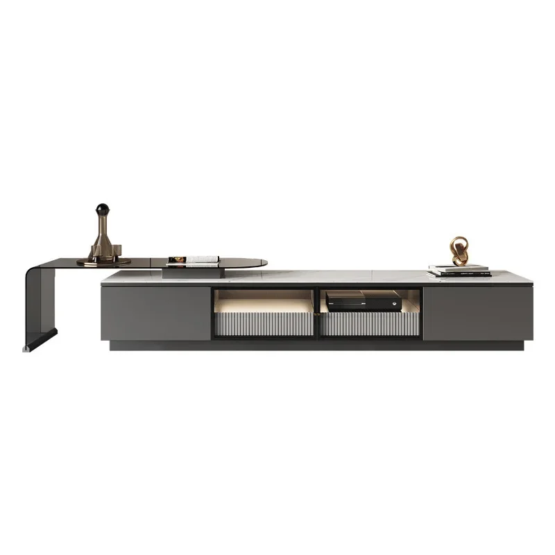 TV cabinet coffee table combination set Italian light luxury minimalist living room bedroom with light