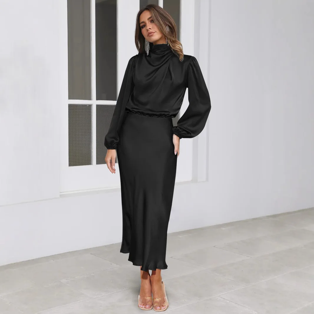Robe de soirée en Satin à manches longues pour femmes, coupe ample, élégante, tenue de soirée élégante, nouvelle collection automne 2025