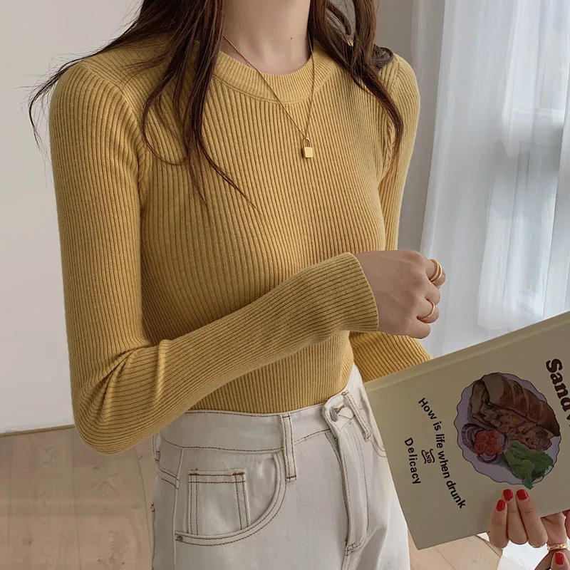 

Pullovers Women Spring Топ Женский Simple Slim Retro Elegant Korean Style Popular Solid Casual Mature Sweet O-neck Cozy Daily