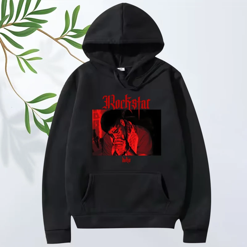 

rockstar duki red fashion graphic hoodie men women vintage Long sleeve Sweatshirt with print loose cool oversized hoodie unisex