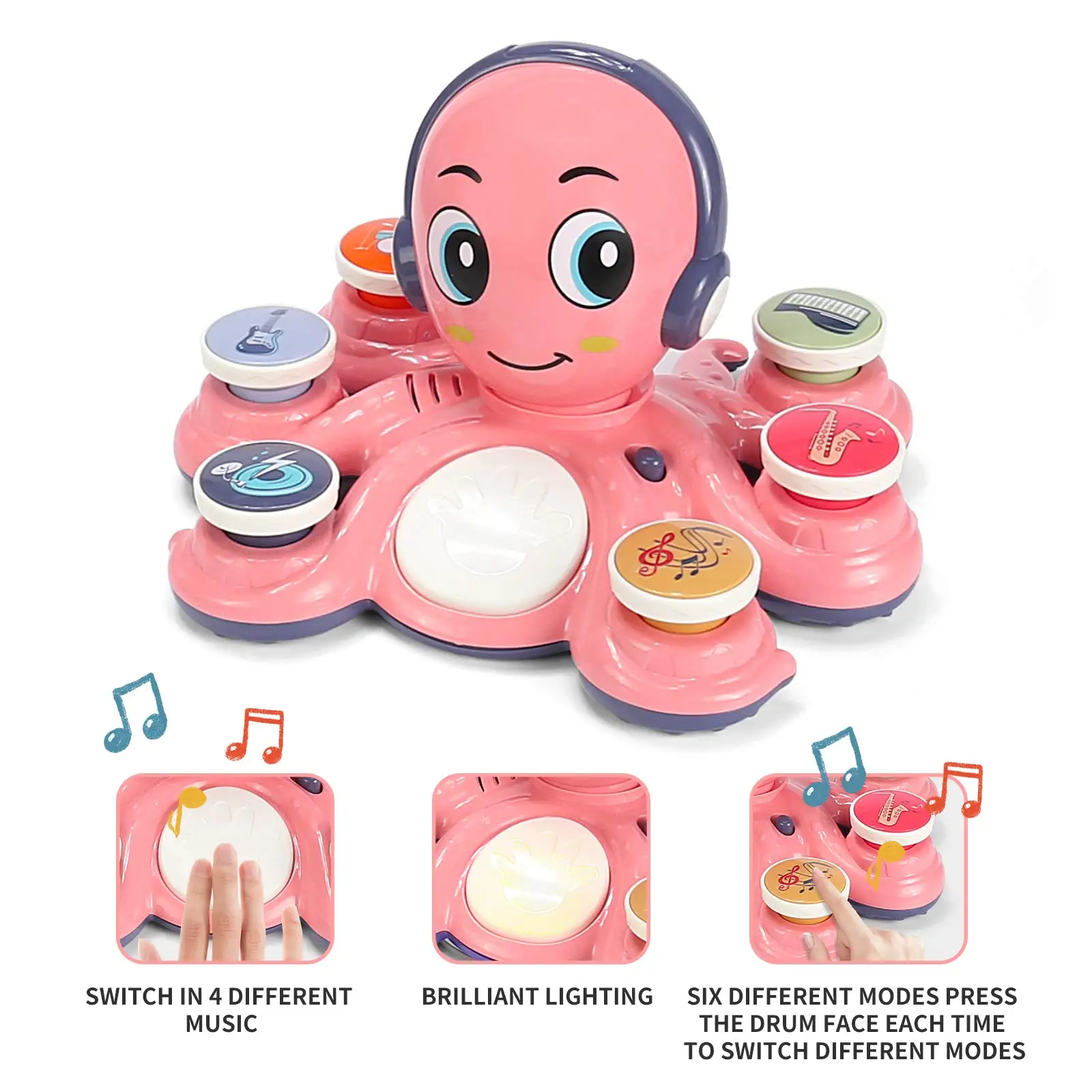 لعبة الأخطبوط الموسيقية للأطفال الصغار، أداة تعليمية لتعلم الأطفال مع أضواء وأصوات، لعبة موسيقى ما قبل المدرسة المبكرة هدية للأطفال من سن 1 إلى 4 سنوات