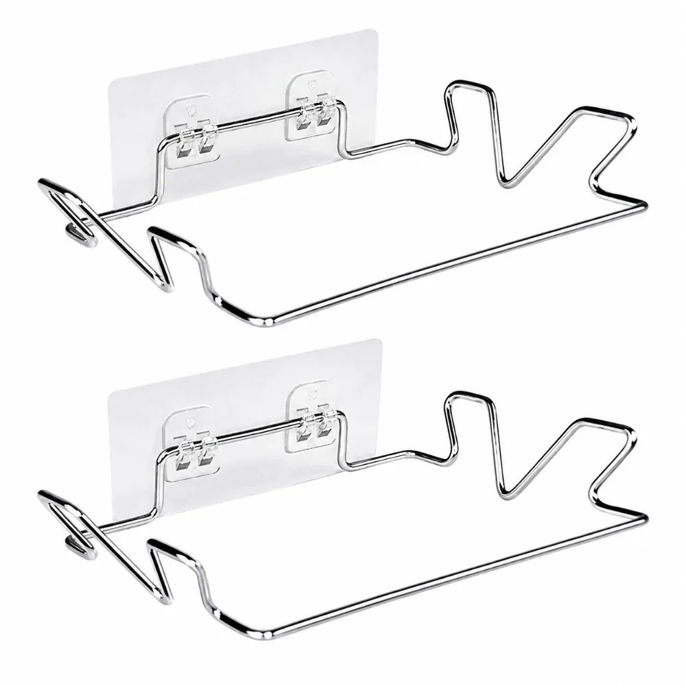2PCS Stainless Steel Trash Bag Holder With Wall Sticker Base 2.4 x 5.5 x 7.3in Garbage Bag Hanger Trash Bag Rack Under Sink