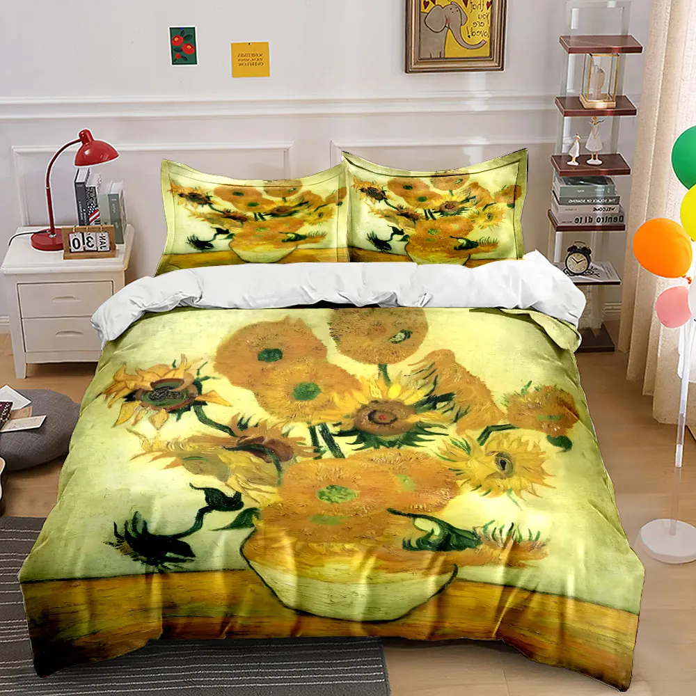 Yellow sunflower vase still life painting Bedding Set for Kids Luxury Gift 3pcs Digital Print Comforter Set Soft Comfortable