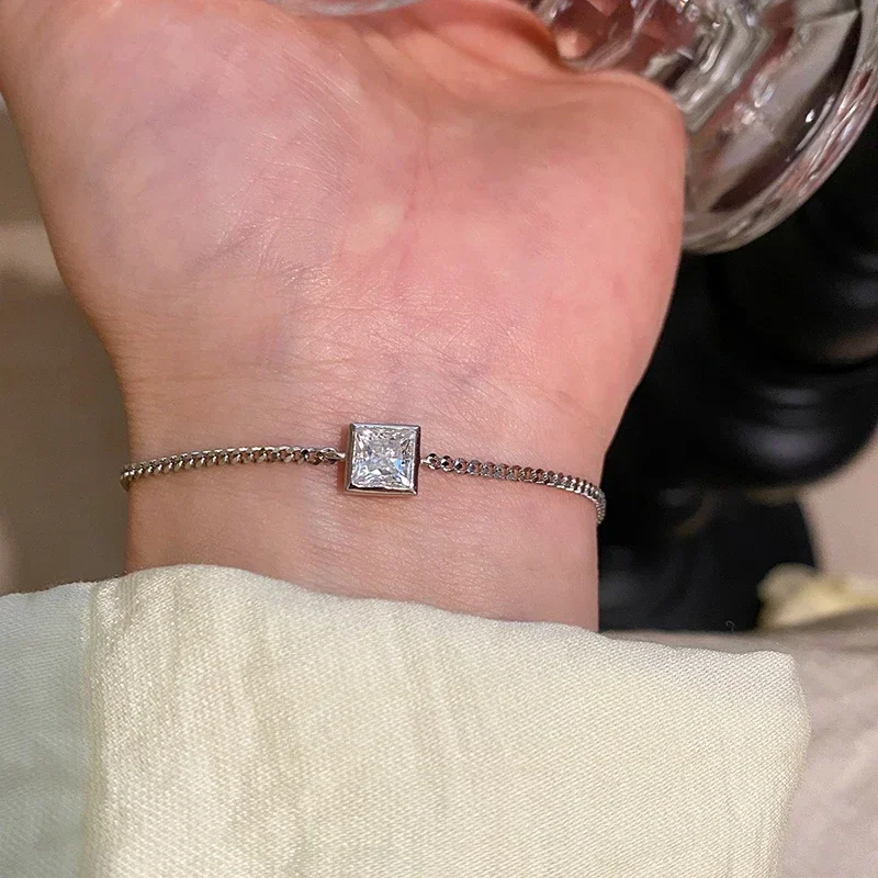 NASIA 5.5mm D Vvs1 Princess Cut Moissanite Bracelet for Women Candy Wedding Chain Pure S925 Silver Jewelry Birthday Gift 2026