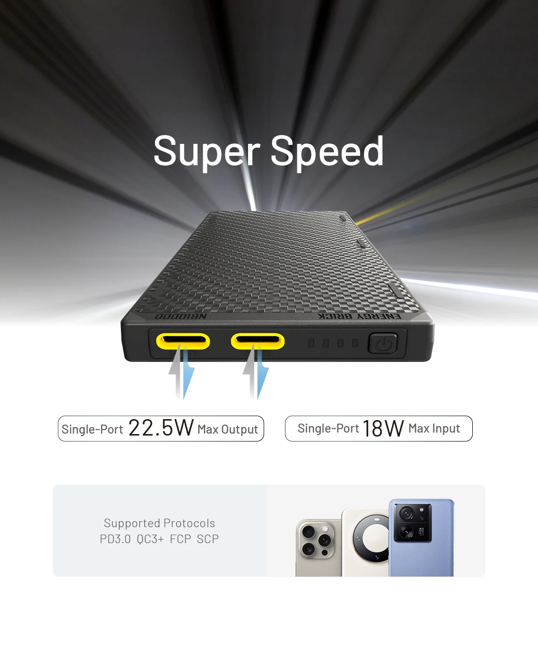 NITECORE NB10000 Gen3 بنك طاقة خفيف الوزن للغاية من ألياف الكربون بقدرة 10000 مللي أمبير في الساعة باور بانك متنقل مزدوج USB-C 18 وات 22.5 وات شحن سريع