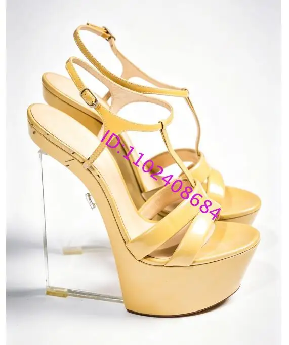 Design Women Super High Pvc Wedge Heel Platform Sandals Sexy Open Toe T Strap Buckle High Pvc Wedge Sandals