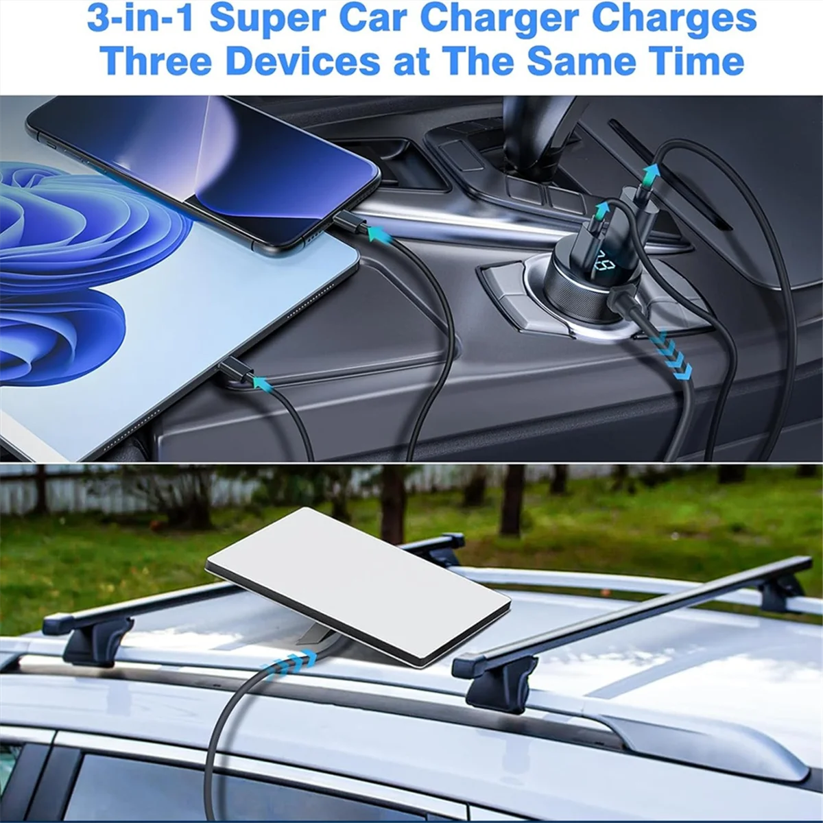 AA84 3-in-1 für Starlink Mini DC Stromkabel 65 W Schnellladegerät Typ-C USB-Buchse Zigarettenanzünder mit LED-Voltmeter-Anzeige