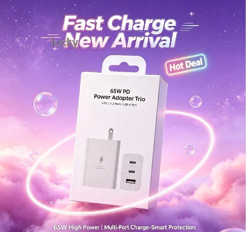 USB Charger 65W GaN Type C 3 Ports Fast Charging PD Power Adapter Quick Charger 3.0 For iPhone 15 Xiaomi POCO Samsung Oneplus